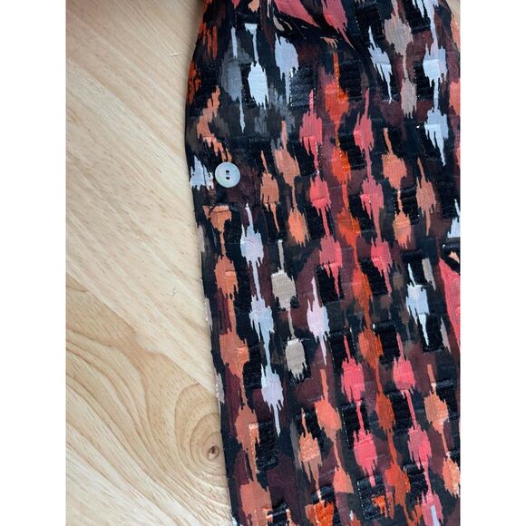 Ruby Rd. Women's Plus Size 20W Red Black Blouse Printed Sheer Roll Tab Sleeve - Picture 3 of 9